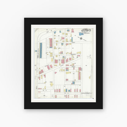 Old map wall art mockup — black gallery frame with white mat — Sanborn Fire Insurance Map from Bridgeport, Montgomery County, Pennsylvania (1920), Sheet #0013