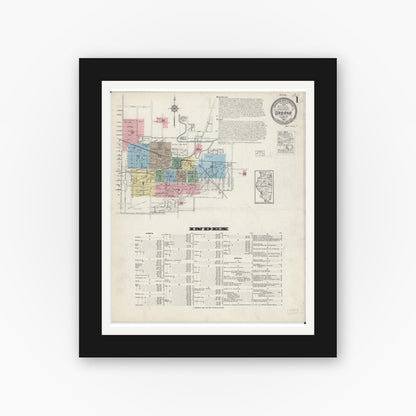Old map wall art mockup — black gallery frame with white mat — Sanborn Fire Insurance Map from Urbana, Champaign County, Illinois (1915) - Complete Map Set