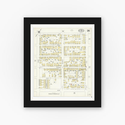 Old map wall art mockup — black gallery frame with white mat — Sanborn Fire Insurance Map from Key West, Monroe County, Florida (1912), Sheet #0026
