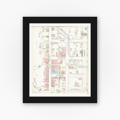 Old map wall art mockup — black gallery frame with white mat — Sanborn Fire Insurance Map from Decorah, Winneshiek County, Iowa (1885), Sheet #0002