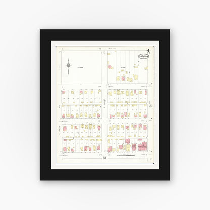 Old map wall art mockup — black gallery frame with white mat — Sanborn Fire Insurance Map from Fort Madison, Lee County, Iowa (1913), Sheet #0004