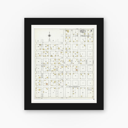 Old map wall art mockup — black gallery frame with white mat — Sanborn Fire Insurance Map from Brady, McCulloch County, Texas (1921), Sheet #0008