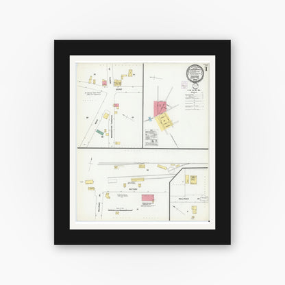 Old map wall art mockup — black gallery frame with white mat — Sanborn Fire Insurance Map from Chester, Morris County, New Jersey (1901), Sheet #0001