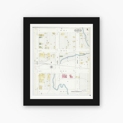 Old map wall art mockup — black gallery frame with white mat — Sanborn Fire Insurance Map from Grand Rapids, Itasca County, Minnesota (1908), Sheet #0003