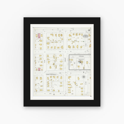 Old map wall art mockup — black gallery frame with white mat — Sanborn Fire Insurance Map from Kewanee, Henry County, Illinois (1899), Sheet #0008