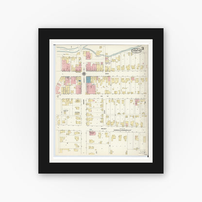 Old map wall art mockup — black gallery frame with white mat — Sanborn Fire Insurance Map from Cardington, Morrow County, Ohio (1912), Sheet #0003