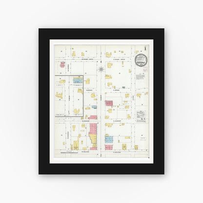 Old map wall art mockup — black gallery frame with white mat — Sanborn Fire Insurance Map from Hendersonville, Henderson County, North Carolina (1901) - Complete Map Set