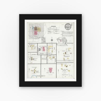 Old map wall art mockup — black gallery frame with white mat — Sanborn Fire Insurance Map from Newcastle, Young County, Texas (1921) - Complete Map Set
