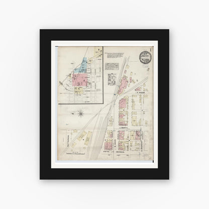 Old map wall art mockup — black gallery frame with white mat — Sanborn Fire Insurance Map from Alliance, Stark County, Ohio (1884), Sheet #0001
