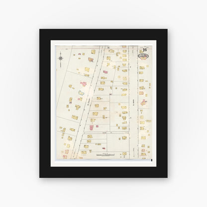 Old map wall art mockup — black gallery frame with white mat — Sanborn Fire Insurance Map from Crown Point, Lake County, Indiana (1948), Sheet #0016