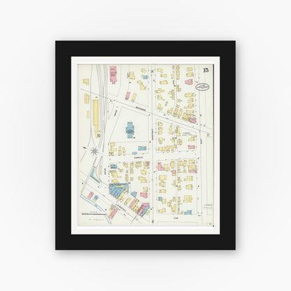Old map wall art mockup — black gallery frame with white mat — Sanborn Fire Insurance Map from Lockport, Niagara County, New York (1898), Sheet #0015