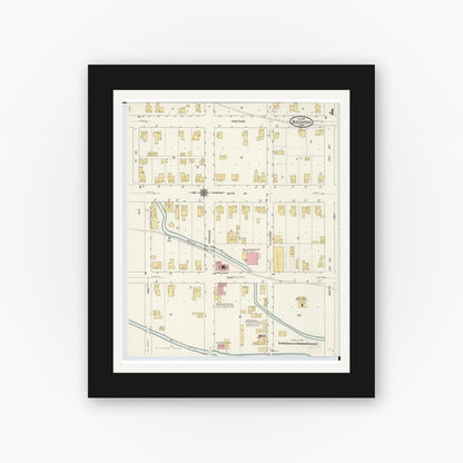 Old map wall art mockup — black gallery frame with white mat — Sanborn Fire Insurance Map from Buchanan, Berrien County, Michigan (1911), Sheet #0004