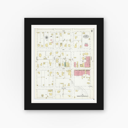 Old map wall art mockup — black gallery frame with white mat — Sanborn Fire Insurance Map from Caldwell, Burleson County, Texas (1906), Sheet #0002