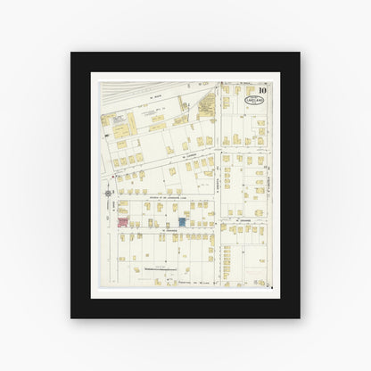 Old map wall art mockup — black gallery frame with white mat — Sanborn Fire Insurance Map from Lakeland, Polk County, Florida (1917), Sheet #0010