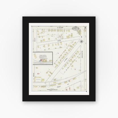 Old map wall art mockup — black gallery frame with white mat — Sanborn Fire Insurance Map from Albert Lea, Freeborn County, Minnesota (1891), Sheet #0005