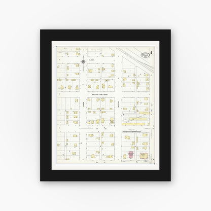 Old map wall art mockup — black gallery frame with white mat — Sanborn Fire Insurance Map from Wells, Faribault County, Minnesota (1909), Sheet #0004