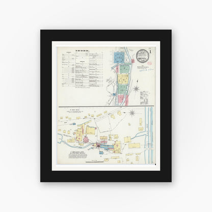 Old map wall art mockup — black gallery frame with white mat — Sanborn Fire Insurance Map from Honesdale, Wayne County, Pennsylvania (1897), Sheet #0001