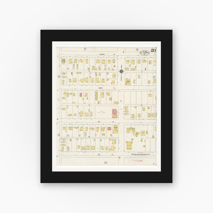 Old map wall art mockup — black gallery frame with white mat — Sanborn Fire Insurance Map from El Centro, Imperial County, California (1922), Sheet #0020