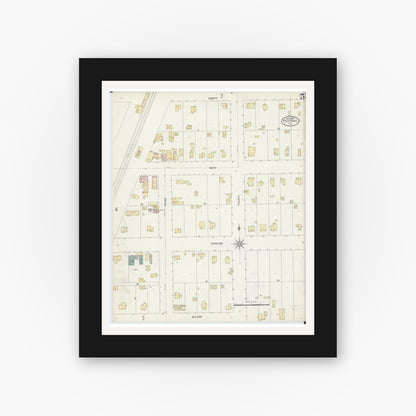 Old map wall art mockup — black gallery frame with white mat — Sanborn Fire Insurance Map from Peotone, Will County, Illinois (1907), Sheet #0005