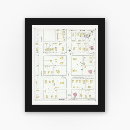 Old map wall art mockup — black gallery frame with white mat — Sanborn Fire Insurance Map from Paxton, Ford County, Illinois (1921), Sheet #0006