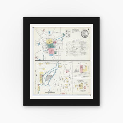 Old map wall art mockup — black gallery frame with white mat — Sanborn Fire Insurance Map from Pontiac, Oakland County, Michigan (1892) - Complete Map Set