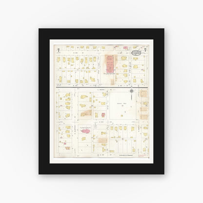 Old map wall art mockup — black gallery frame with white mat — Sanborn Fire Insurance Map from Stanberry, Gentry County, Missouri (1940), Sheet #0007