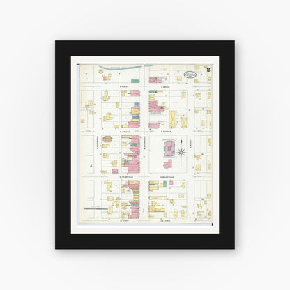 Old map wall art mockup — black gallery frame with white mat — Sanborn Fire Insurance Map from Corunna, Shiawassee County, Michigan (1908), Sheet #0002