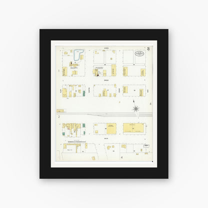 Old map wall art mockup — black gallery frame with white mat — Sanborn Fire Insurance Map from Forney, Kaufman County, Texas (1901), Sheet #0003