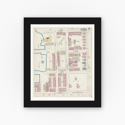 Old map wall art mockup — black gallery frame with white mat — Sanborn Fire Insurance Map from Camden, Camden County, New Jersey (1885), Sheet #0005