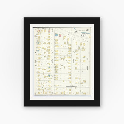 Old map wall art mockup — black gallery frame with white mat — Sanborn Fire Insurance Map from Beloit, Rock County, Wisconsin (1908), Sheet #0026