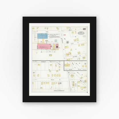 Old map wall art mockup — black gallery frame with white mat — Sanborn Fire Insurance Map from Hackensack, Bergen County, New Jersey (1908), Sheet #0022