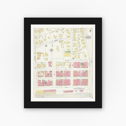 Old map wall art mockup — black gallery frame with white mat — Sanborn Fire Insurance Map from Palestine, Anderson County, Texas (1905), Sheet #0003