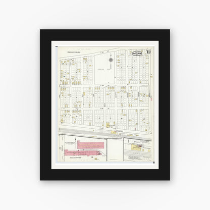 Old map wall art mockup — black gallery frame with white mat — Sanborn Fire Insurance Map from Port Clinton, Ottawa County, Ohio (1916), Sheet #0012
