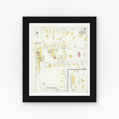 Old map wall art mockup — black gallery frame with white mat — Sanborn Fire Insurance Map from North Attleborough, Bristol County, Massachusetts (1911), Sheet #0010