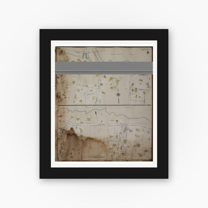 Old map wall art mockup — black gallery frame with white mat — Sanborn Fire Insurance Map from Cohasset, Norfolk County, Massachusetts (1963), Sheet #0009