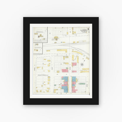 Old map wall art mockup — black gallery frame with white mat — Sanborn Fire Insurance Map from McGregor, McLennan County, Texas (1899), Sheet #0003