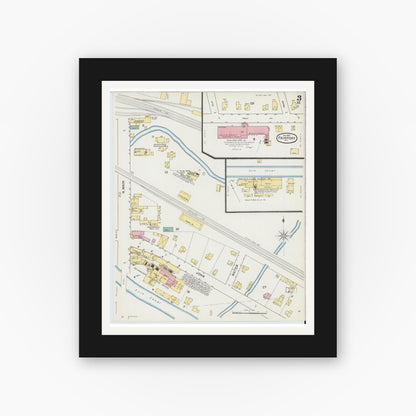 Old map wall art mockup — black gallery frame with white mat — Sanborn Fire Insurance Map from Fairport, Monroe County, New York (1892), Sheet #0003