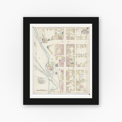 Old map wall art mockup — black gallery frame with white mat — Sanborn Fire Insurance Map from Canal Dover, Tuscarawas County, Ohio (1887), Sheet #0002