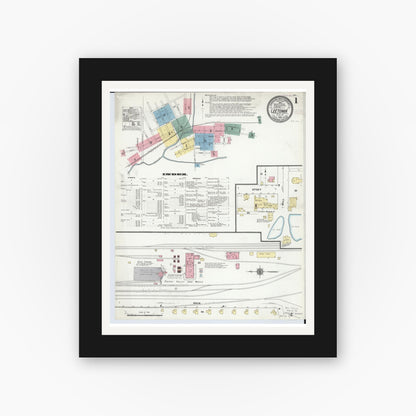 Old map wall art mockup — black gallery frame with white mat — Sanborn Fire Insurance Map from Leetonia, Columbiana County, Ohio (1910), Sheet #0001
