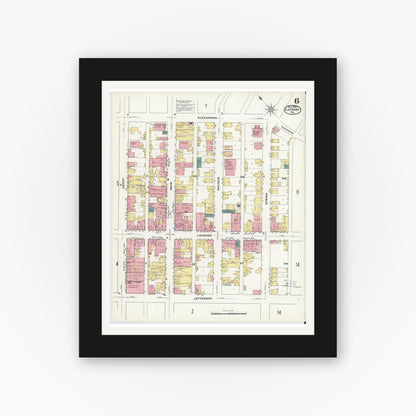Old map wall art mockup — black gallery frame with white mat — Sanborn Fire Insurance Map from Latrobe, Westmoreland County, Pennsylvania (1909), Sheet #0006