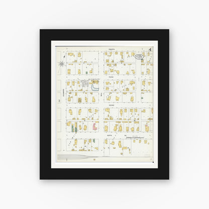 Old map wall art mockup — black gallery frame with white mat — Sanborn Fire Insurance Map from Flora, Clay County, Illinois (1899), Sheet #0004