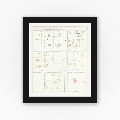Old map wall art mockup — black gallery frame with white mat — Sanborn Fire Insurance Map from Columbus, Colorado County, Texas (1912), Sheet #0002