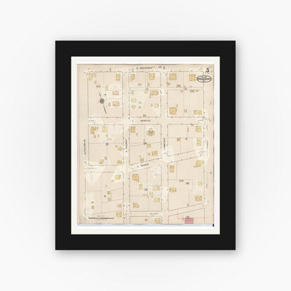 Old map wall art mockup — black gallery frame with white mat — Sanborn Fire Insurance Map from Winnsboro, Wood County, Texas (1943), Sheet #0005
