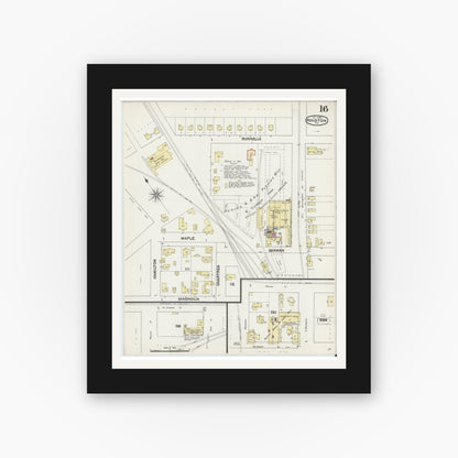 Old map wall art mockup — black gallery frame with white mat — Sanborn Fire Insurance Map from Houston, Harris County, Texas (1890), Sheet #0016