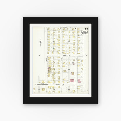 Old map wall art mockup — black gallery frame with white mat — Sanborn Fire Insurance Map from Greensburg, Westmoreland County, Pennsylvania (1909), Sheet #0026
