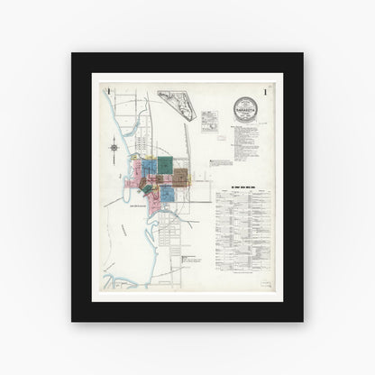 Old map wall art mockup — black gallery frame with white mat — Sanborn Fire Insurance Map from Sarasota, Sarasota County, Florida (1925), Sheet #0001