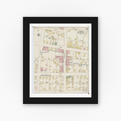 Old map wall art mockup — black gallery frame with white mat — Sanborn Fire Insurance Map from Saint Paris, Champaign County, Ohio (1895), Sheet #0002