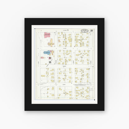 Old map wall art mockup — black gallery frame with white mat — Sanborn Fire Insurance Map from Chippewa Falls, Chippewa County, Wisconsin (1910), Sheet #0018