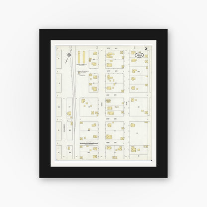 Old map wall art mockup — black gallery frame with white mat — Sanborn Fire Insurance Map from Kemp, Kaufman County, Texas (1921), Sheet #0005