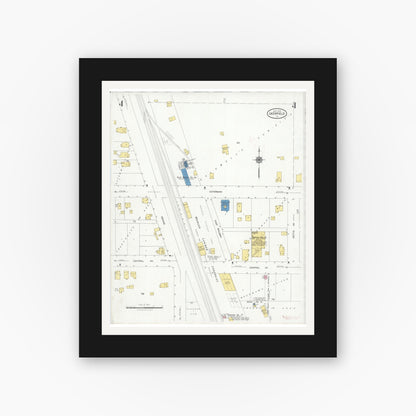 Old map wall art mockup — black gallery frame with white mat — Sanborn Fire Insurance Map from Deerfield, Lake County, Illinois (1929), Sheet #0004